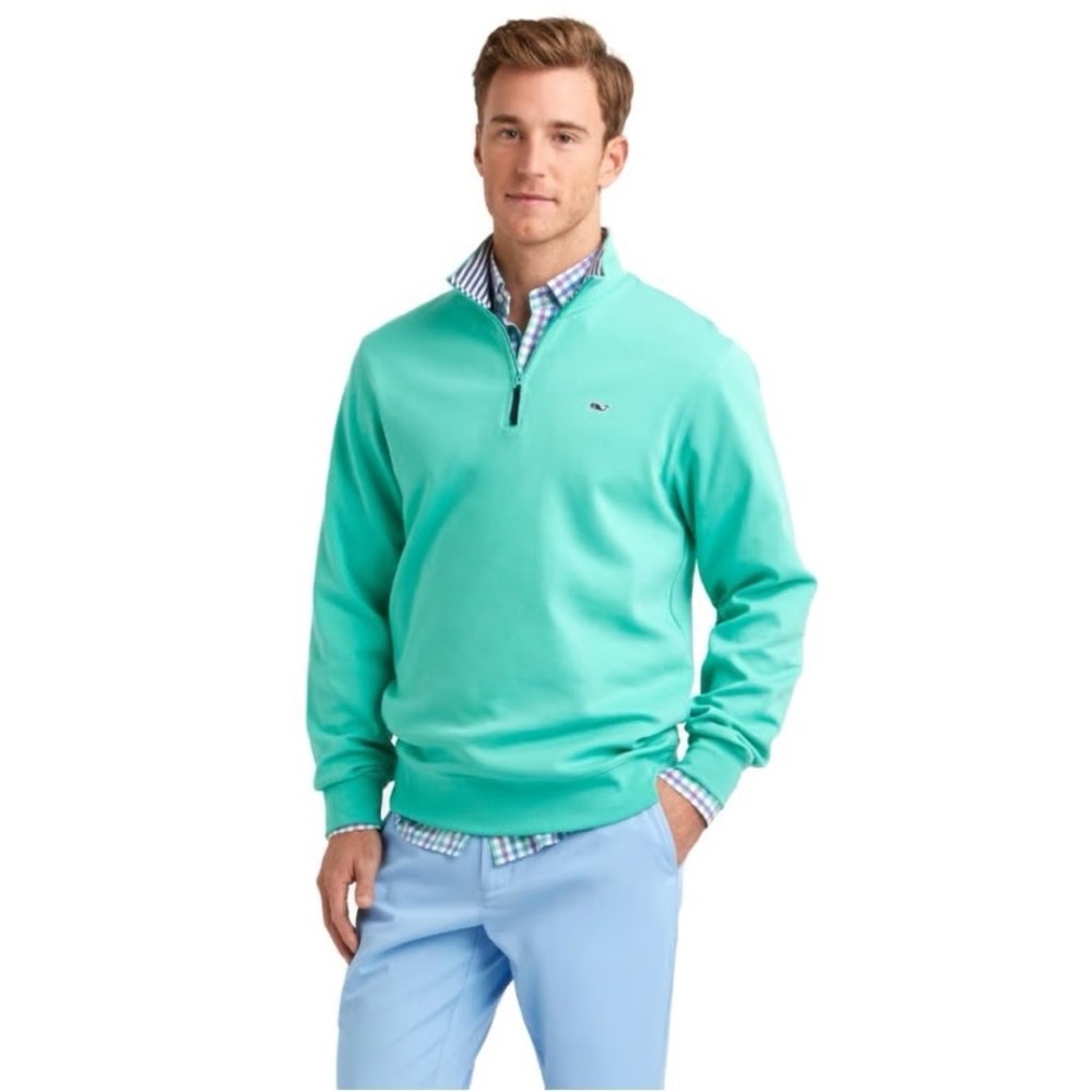 Vineyard Vines Men's Green Quarter Zip-Up Sweater